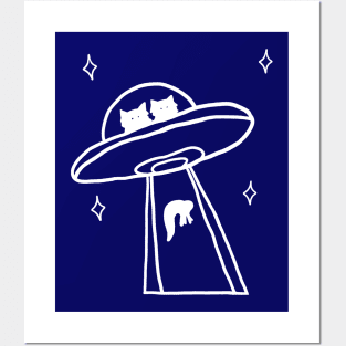 cat alien abduction line art Posters and Art